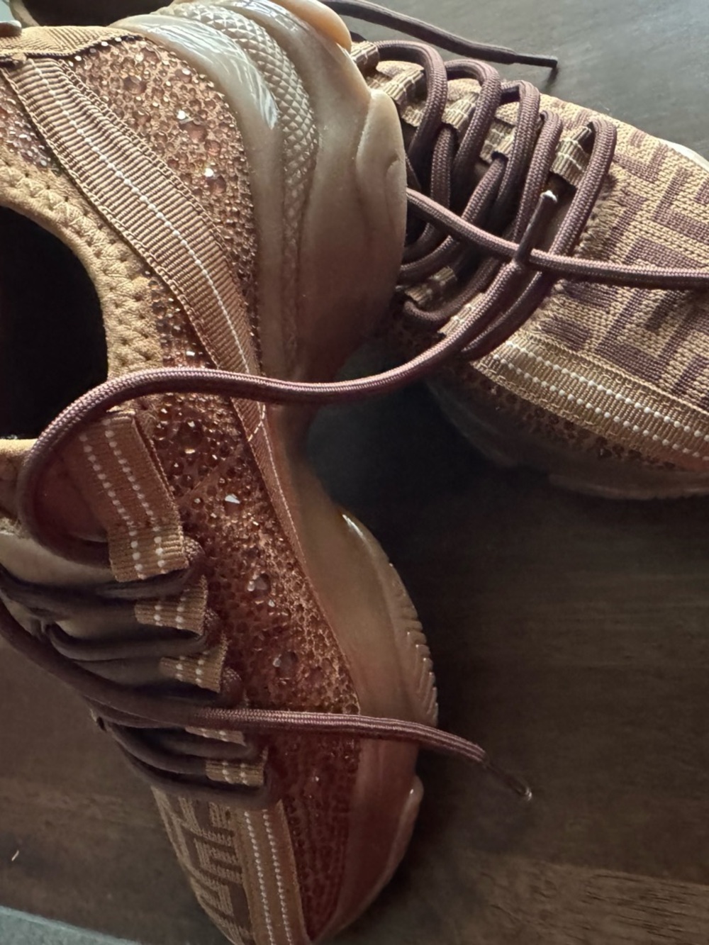 Steve Madden Brown Glitter Knit Lace-Up Sneakers